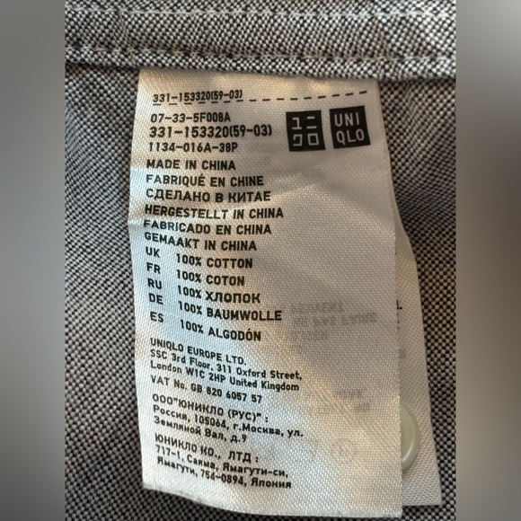 Uniqlo Men’s Oxford Slim Fit Button-Down Shirt Gray Cotton Size M Classic - Picture 8 of 11